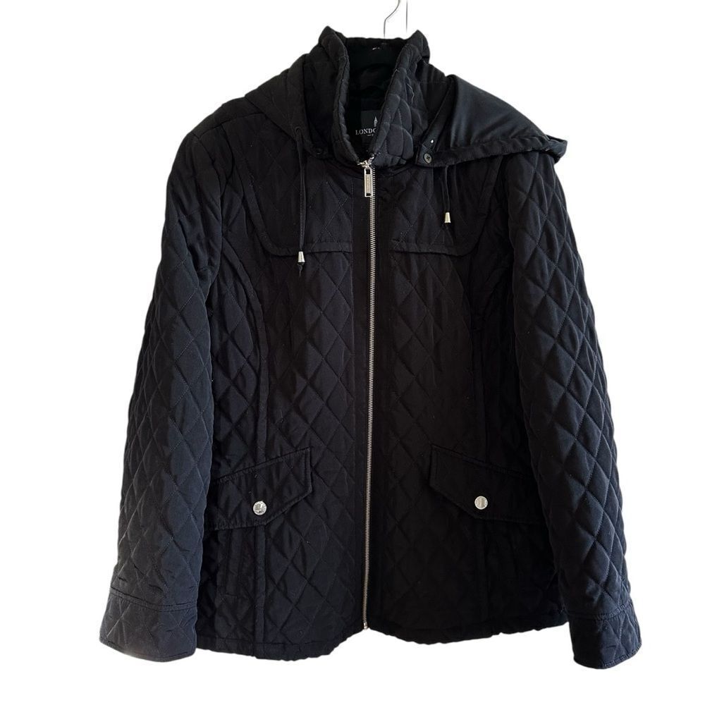 London Fog ~ Black quilted jacket w/ hood ~ size XL